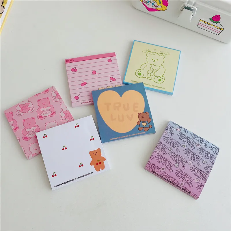 50 Sheets Korean Cartoon Cute Note Paper Cherry Bear Memo Pad Student Creative Learning Notebook To Do List Kawaii Stationery