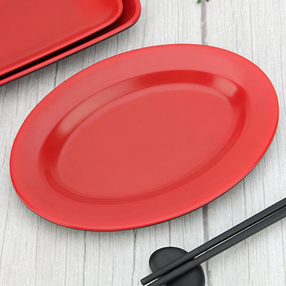 Black Red Platter Commercial Plastic Imitation Porcelain Rectangular Plate Restaurant Side Dish BBQ Grilled Skewers Snack Plate