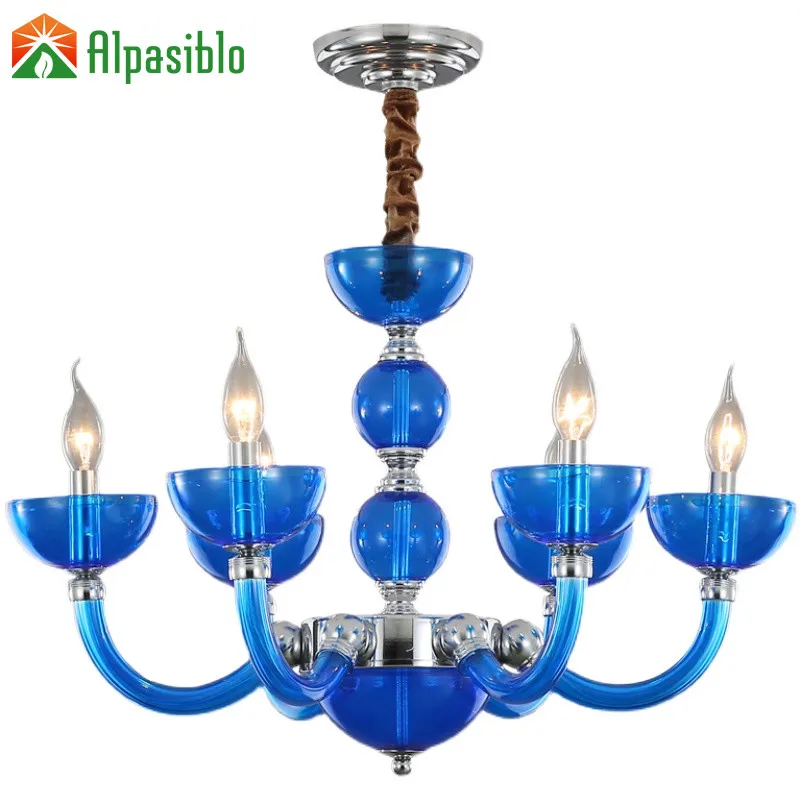 LED Glass Chandelier Lamp Bedroom Living room Round Ball Light indoor European Blue Chandelier farmhouse lighting Mediterranean