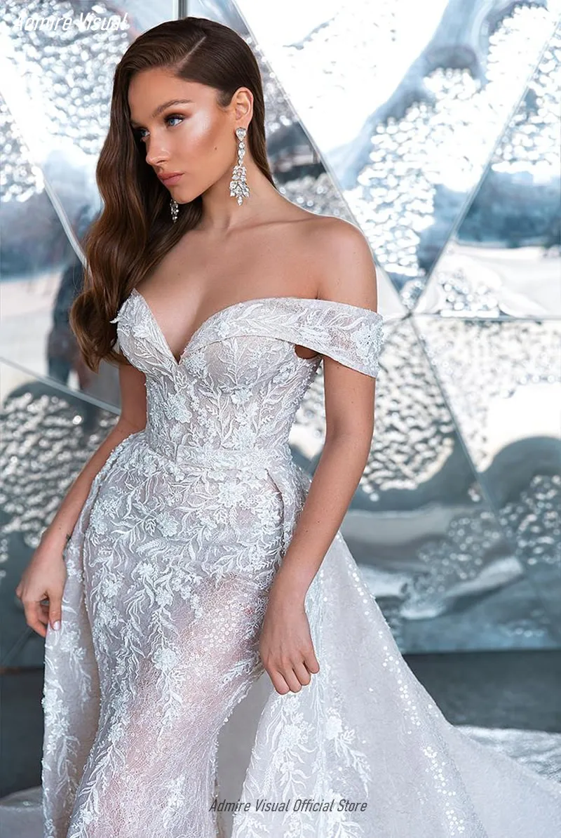 Robe de Mariée Sirène 2 en 1 avec Apliques en Dentelle sur Mesure, Tenue Éducative, Nouvelle Collection