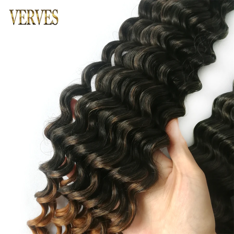 Synthetische Tiefe Welle Häkeln Haar Zöpfe Extensions Natürliche Curly 20 Zoll Flechten Haar Ombre Schwarz Braun 100g/Pcs groß Welle