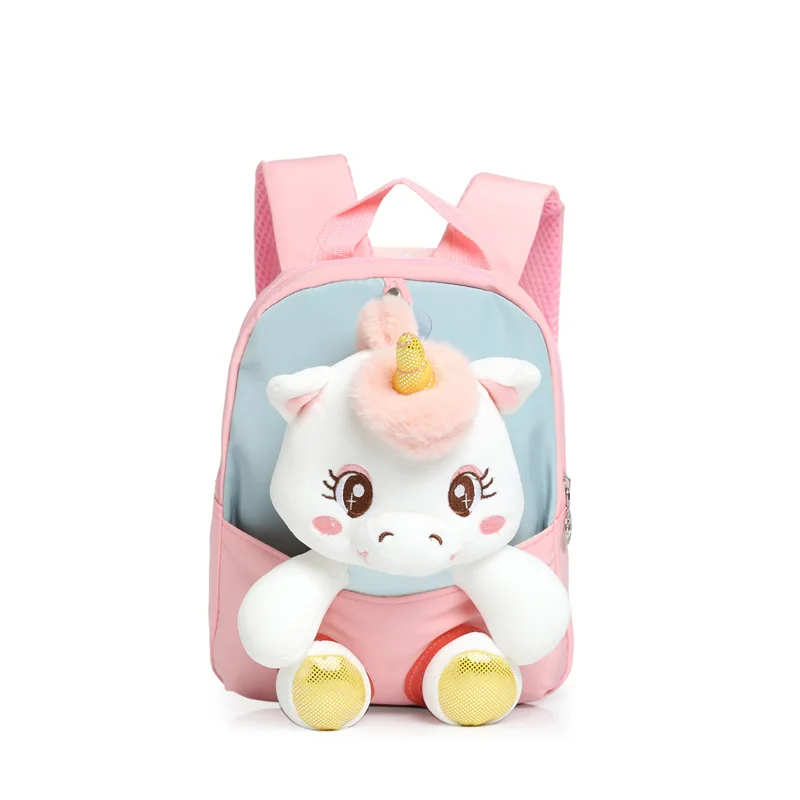 New Cute Unicorn kids backpack plush doll children\'s backpack in kindergarten light school girl backpack nylon backpack for boys