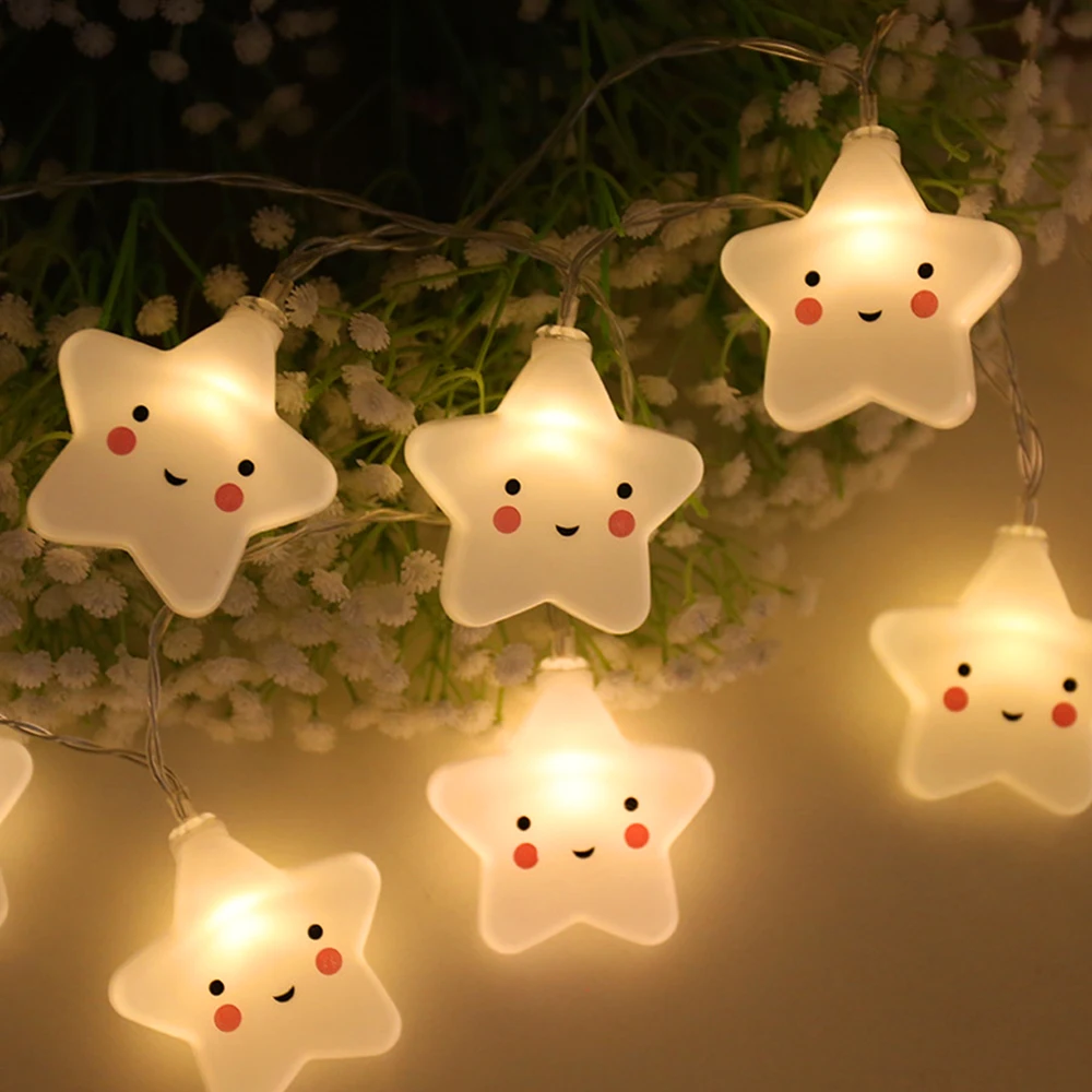 3M 20LED Cute Smiley Star Christmas Garland String Fairy Light Battery Powered For Party Xmas Tree Wedding New Year Decoration