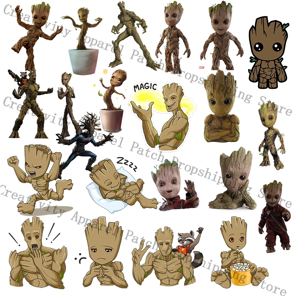 Cute Marvel Cartoon Groot Thermo Adhesive Patches for Disney Clothes Patches for Clothing Heat Transfer Stickers Iron on Patches