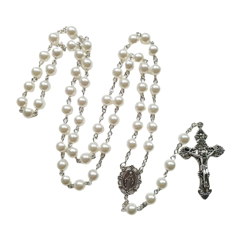 8mm Prayer Beads Rosary Necklace Virgin Mary Jesus Pendant Catholic Necklaces Religious Jewelry Women Charm M6CE