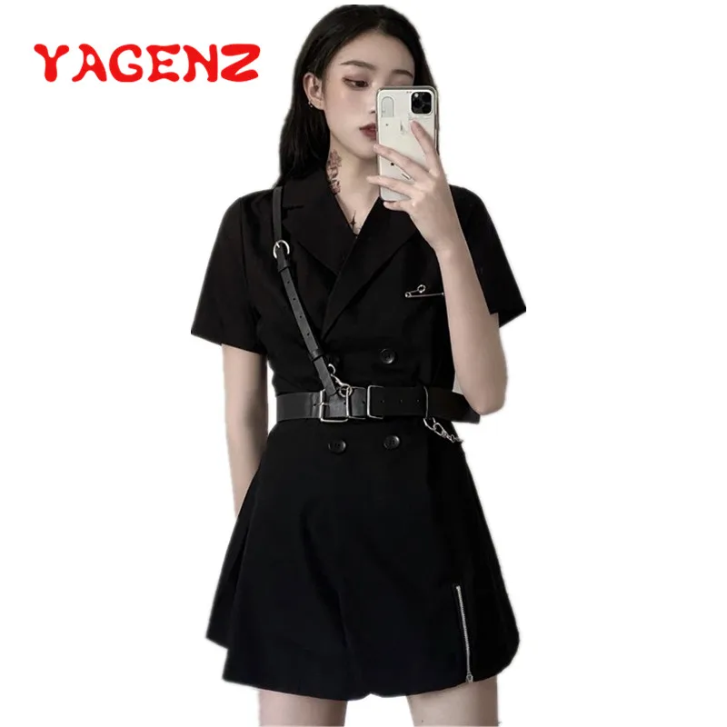 YAGENZ 더블 브레스트 섹시 드레스 여름 빈티지 캐주얼 여성 드레스 패션 벨트 미디 여성 드레스 Vestido 드 Mujer 774