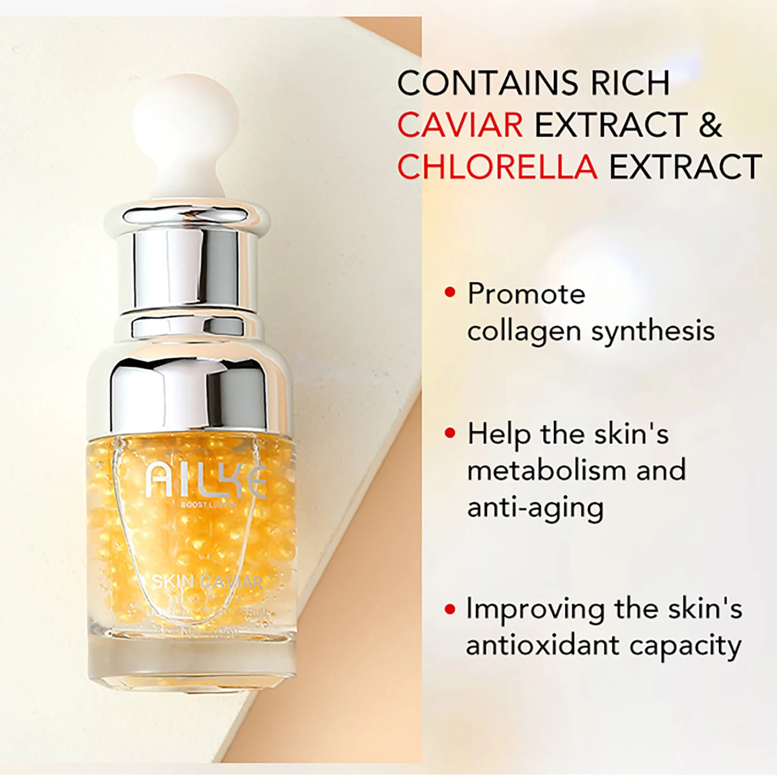 Zdjęcie 3: AILKE Caviar Extract Whitening Face Essence, redukuje zmarszczki, drobne linie, nawilża, z serum do twarzy z hialuronatem sodu