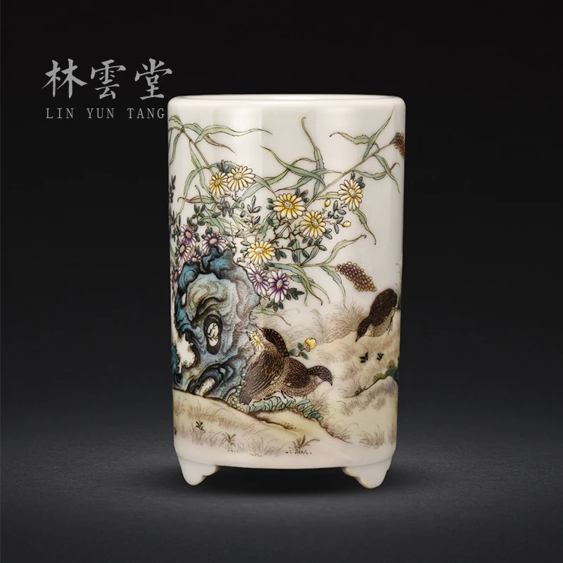 Lin Yuntang live brush pot tea accessories four items with brush pot with a study