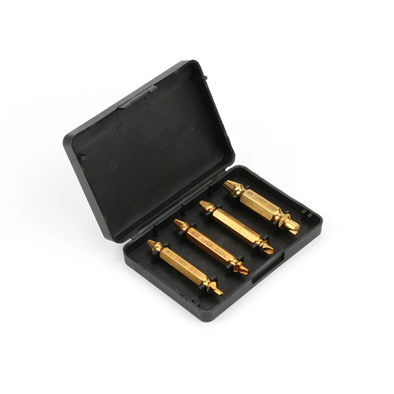 Damaged Screw 4pcs HSS 4341 Titanium plating  Remover Double-end Stripped Screws  Extractor Set Bolt Extractor woodworking tools