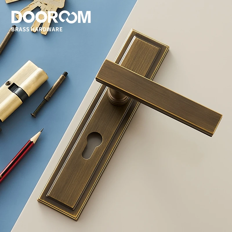 

Dooroom Brass Door Lever Set Mute Italian American Interior Room Bedroom Bathroom Double Open Wood Door Lock Dummy Handle Pull