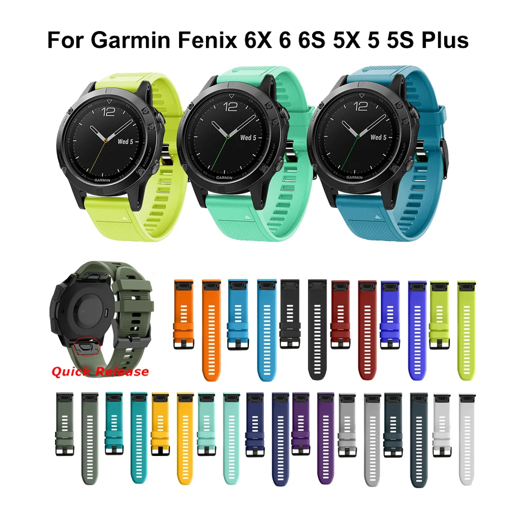 20 22 26mm Smart Watch Band Straps For Garmin Fenix 6 6S 6X 5X 5 5S 3HR Forerunner 935 945 Quick Release Strap Silicone Bracelet