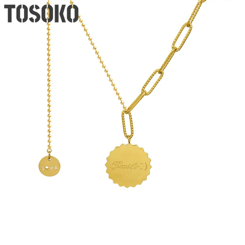 

TOSOKO Stainless Steel Jewelry Gear Letter Tassel Necklace Women's Fashion Clavicle Chain BSP1037