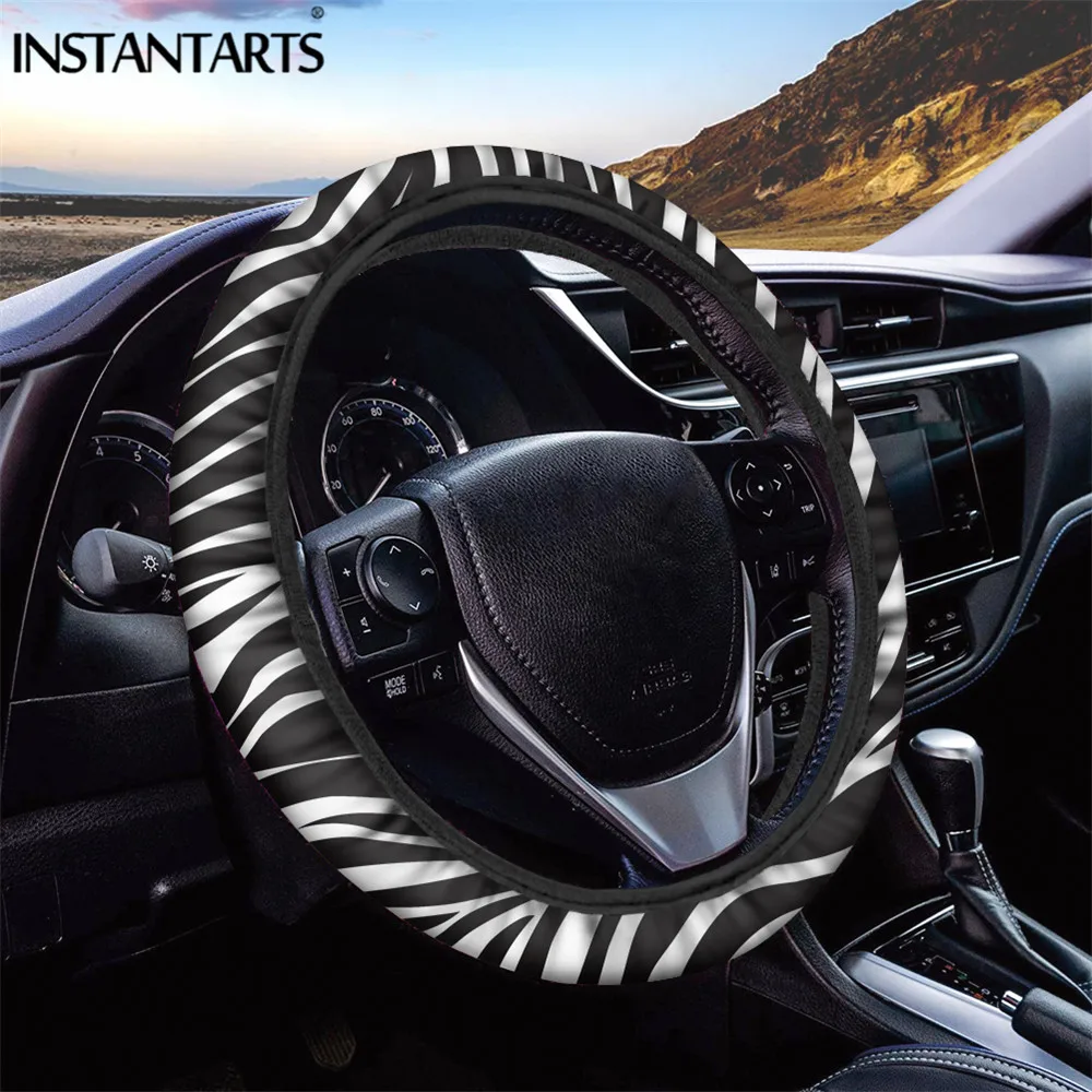 

INSTANTARTS Car Steering Wheel Cover for Women Zebra Colorful Pattern Brand Deisgn Full Lined Soft Padding Steering Wheel Covers