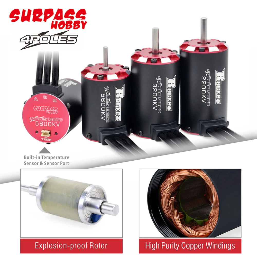 Surpass Hobby Rocket V2 3650 900W 4-Pole Waterproof Brushless Motor 45A/60A 2-3S Speed Controller For Off-road Buggy Monster Toy