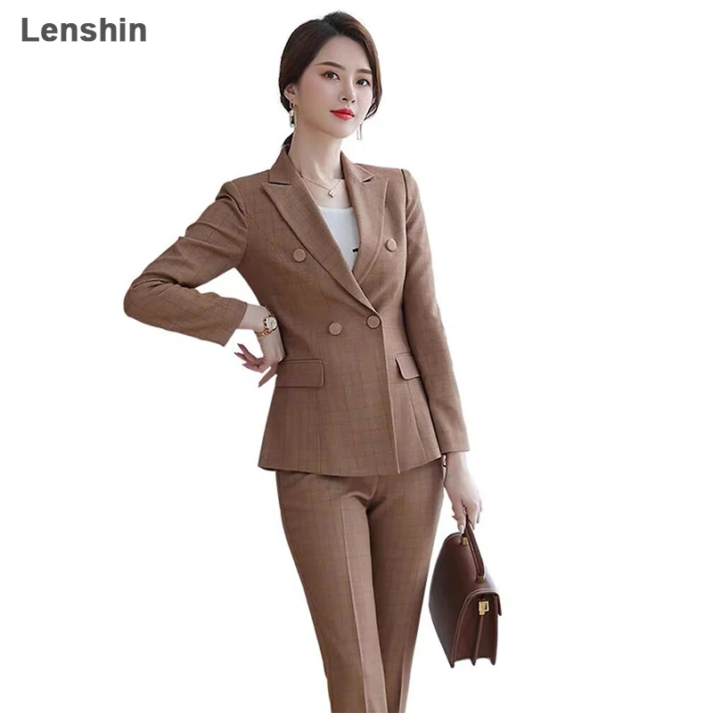 

Lenshin-Women's Plaid Two Piece Set, Ankle-Length Pant Suits, Office Wear, Fashion Blazer Sets, High Quality, USA Size