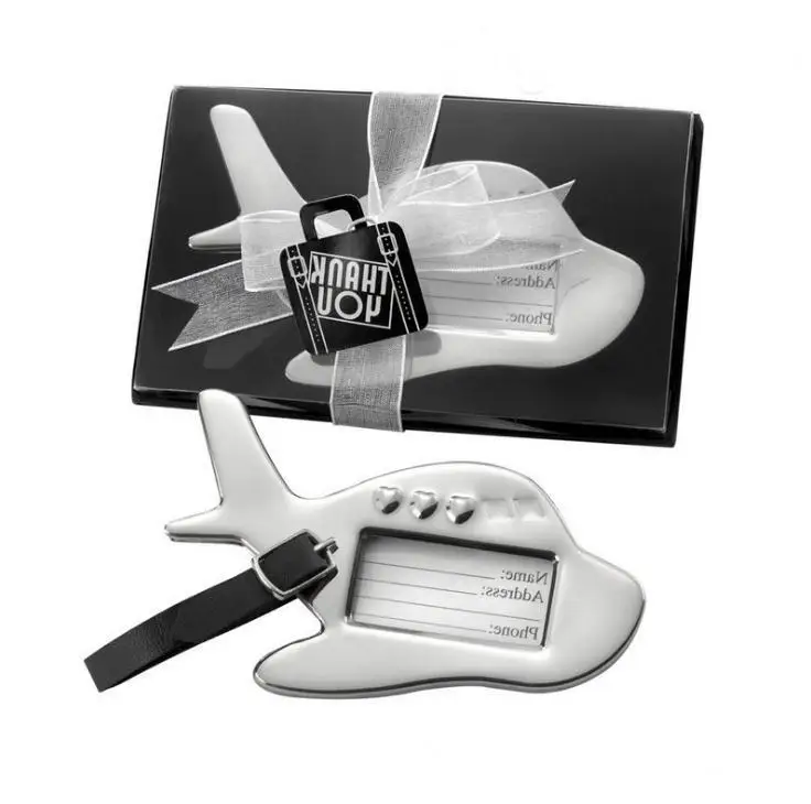 100pcs Travel Wedding Favors Chrome Airplane Luggage Tags in Black Gift Box Bridal Party Giveaway for Guest Wholesale