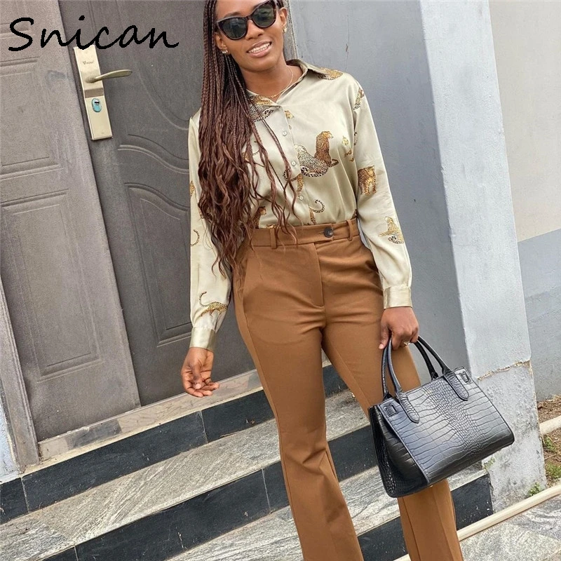 Snican Leopard Print Women Shirts Satin Long Sleeve Formal Office Ladies Blouse Za  Camisa Vintage Camisas Mujer Invierno 2021