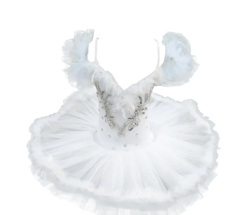 Jupe Tutu de Ballet Professionnelle pour Fille, Crêpe, Blanc, FzLake, Costume de brev, Plumes