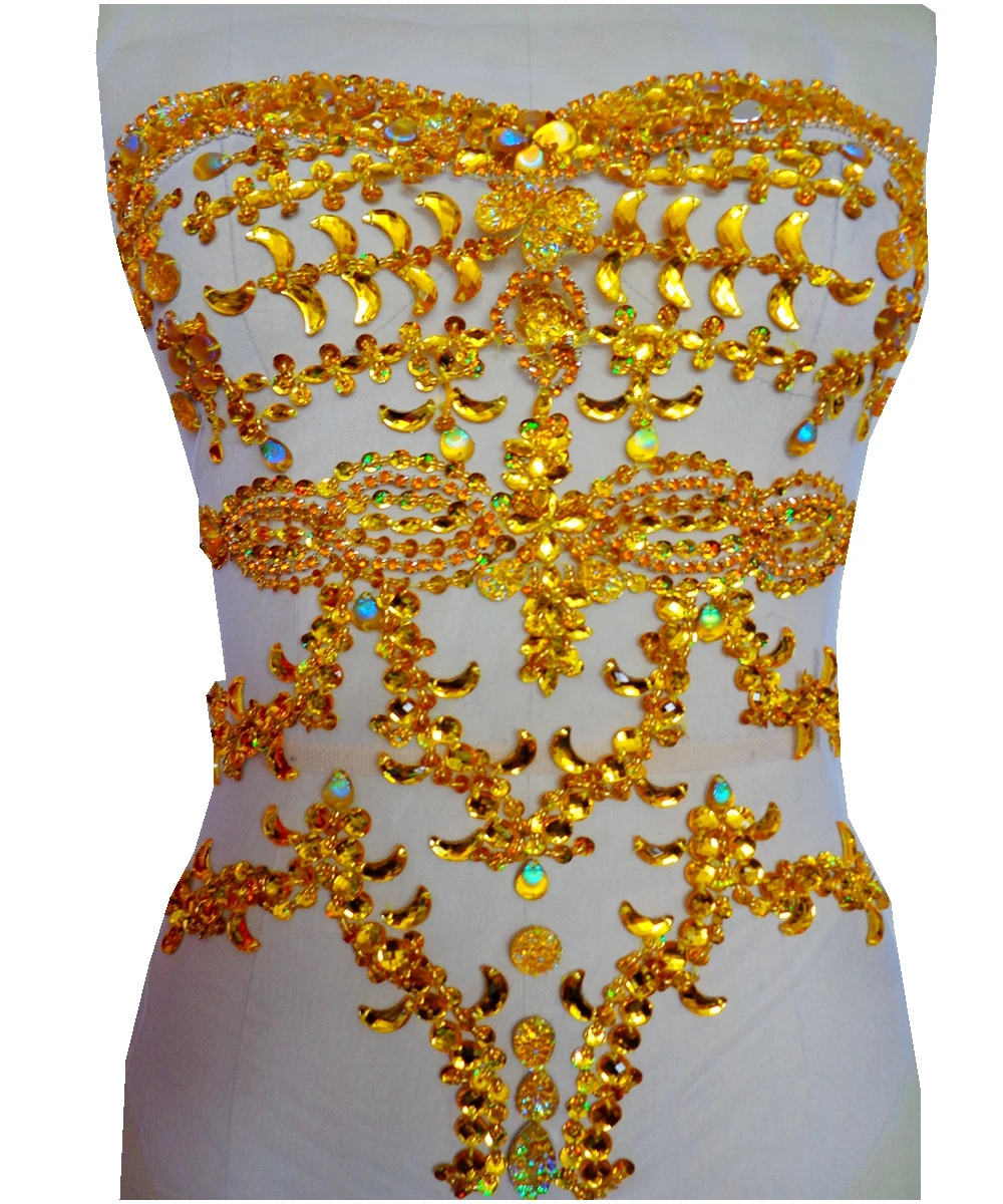 Free shipping Handmade silver/red/gold crystal patches sew on Rhinestones applique on mesh with stones sequins beads 40*32cm