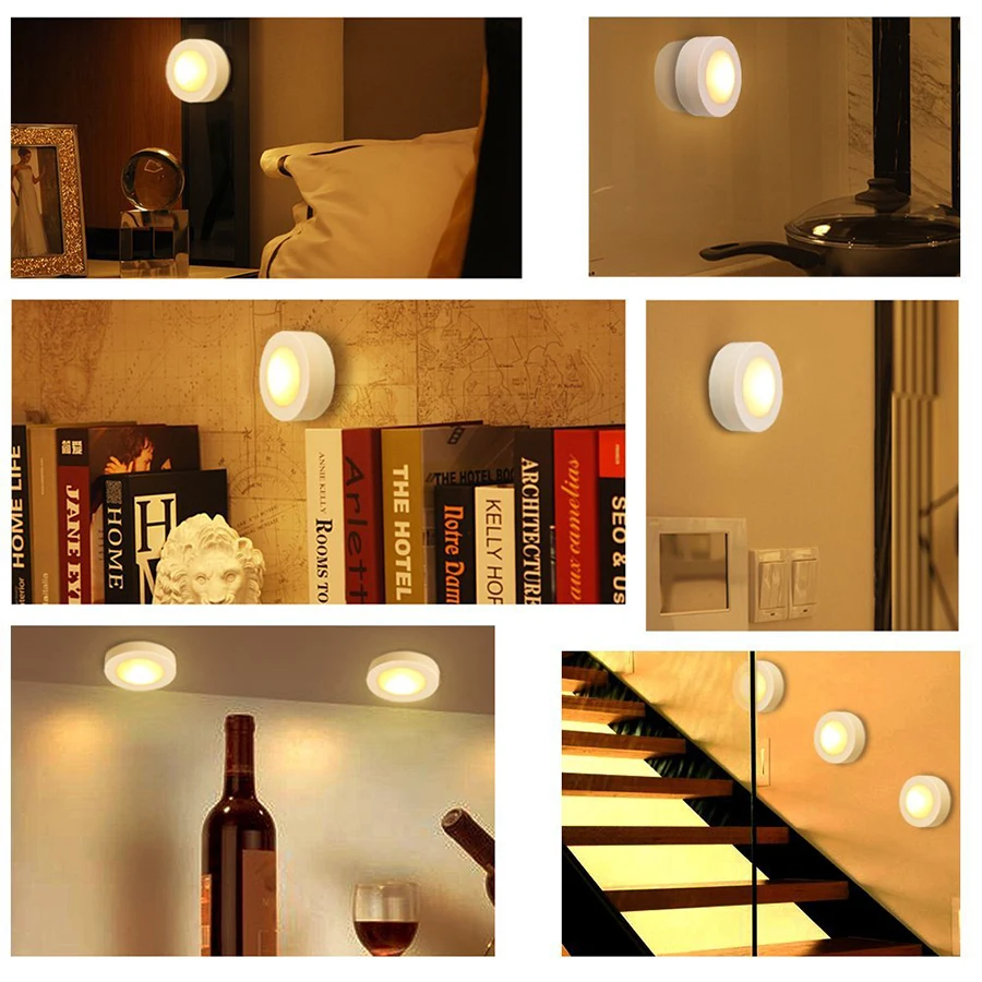 LED Under Cabinets Lights Wireless Remote Control Dimmable Puck Light Battery Operated for Kitchen Wardrobe Closet Hallway Decor