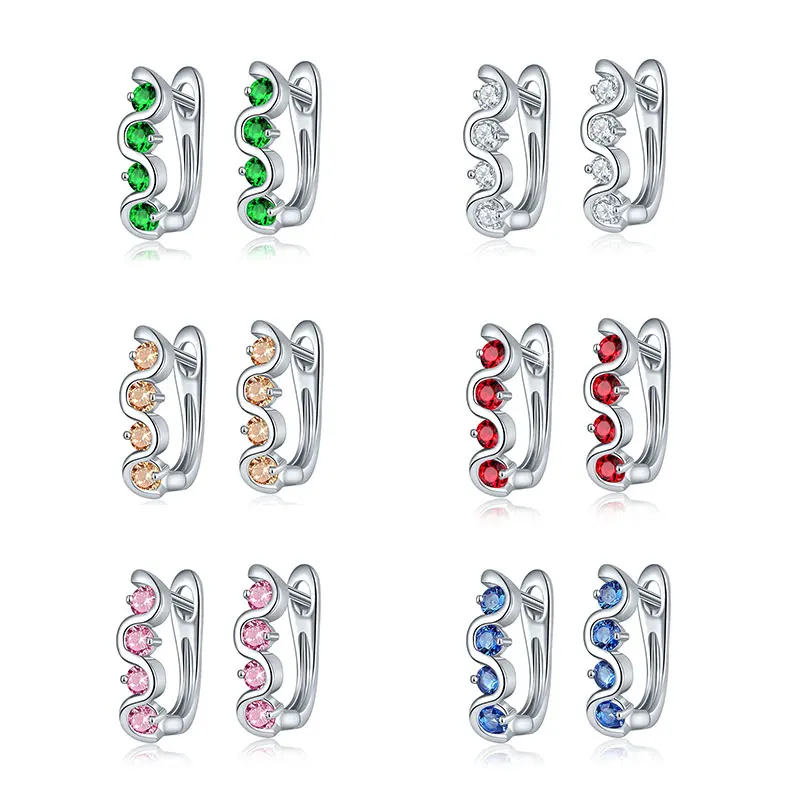 HUAMI Wholesale Micro Inlay Crystal Drop Earrings for Women Single Row 4 Zircon Fashion Jewelry 7 Color Creativity New Design