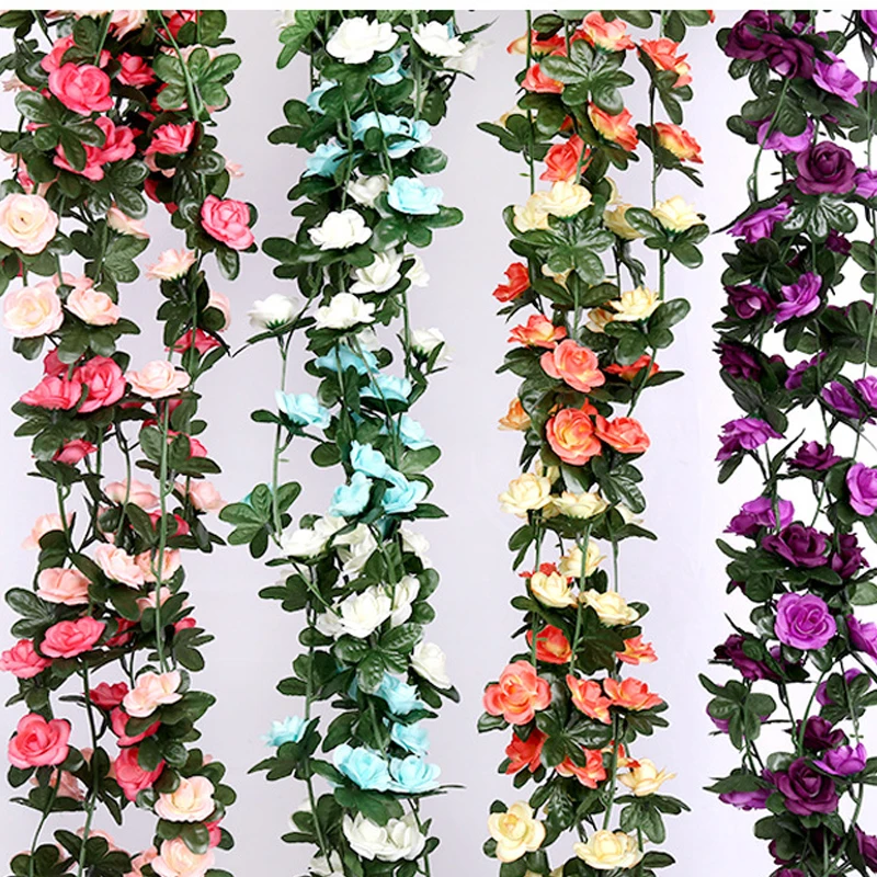 5 pcs plantes artificielles pour la decoration 2.7M Fake Rose Vine Flowers Plants Artificial Flower Hanging Wedding Party Decor