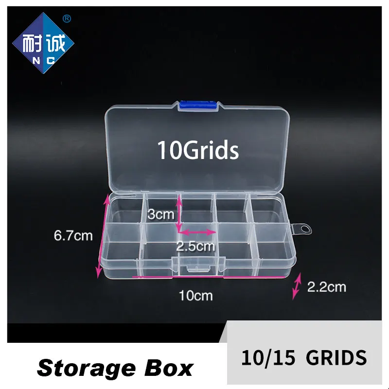 10/15Grids Plastic Box Adjustable Jewelry Box Beads Pills Nail Art Storage Box Organizer for office housekeeping organization-.-