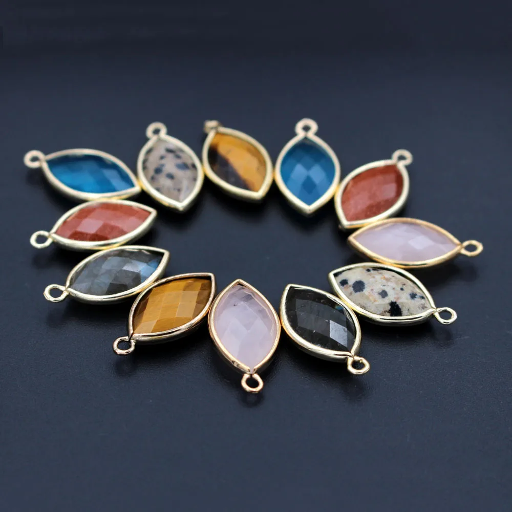 

10pcs Trendy Faceted Natural Stone Pendant Charms Mariquesa Blue Jade Rose Quartz Pendants For DIY Necklace Earrings Jewelry