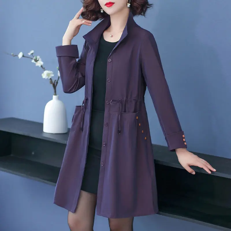 

Women Trench Coat New Middle-aged Mom Spring Autumn Windbreaker Lady Fashion All-Match Coat Ladies Mid-length Trench 5XLC678