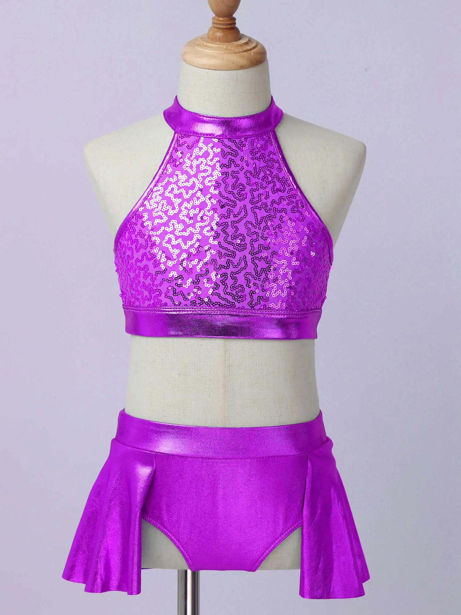 Kids Girls\' Sequins Hip-Hop Latin Jazz Dance Leotard Cheerleader Outfit Children Ballet Street Dancing Stage Performance Costume