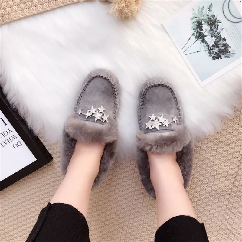 2022 Shoes Women 100% Natural Fur Shoes Moccasins Loafers Soft Genuine Leather Leisure Flats Female Casual Footwear Snow Boots