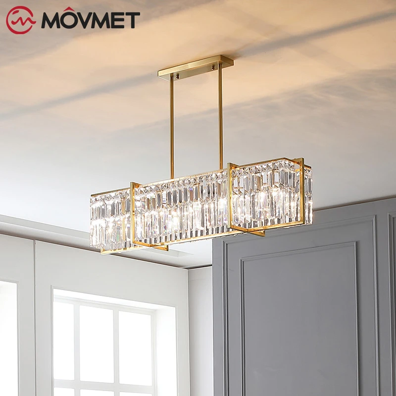 Postmodern Copper LED Crystal Pendant Lamp For Living Room Dining Room Iron Hanging Lighting Fixtures Suspension Kitchen E14