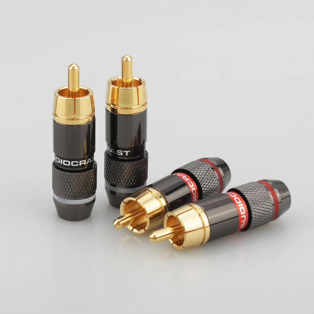 Hifi 8Pcs ปลั๊ก RCA Gold Plated 6มม.ชายคู่ Self-Locking Lotus ลวดตัวเชื่อมต่ออะแดปเตอร์เสียง