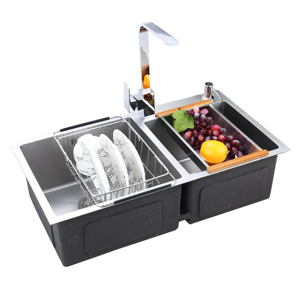 Kitchen double sink 304 stainless steel large-capacity wash basin is easy to clean and corrosion resistant wx4181040