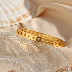 2022 New Hollow Star Silver Rose Gold Color Bangles For Women Stainless Steel Gold Plated Starry Design Cuff Bracelets Bangles