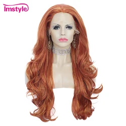 Imstyle blichtr syntetyczna koronka peruka Front Ginger Blonde pomarańczowa peruka długie faliste brokat peruki dla kobiet peruka Cosplay na przyjęcie