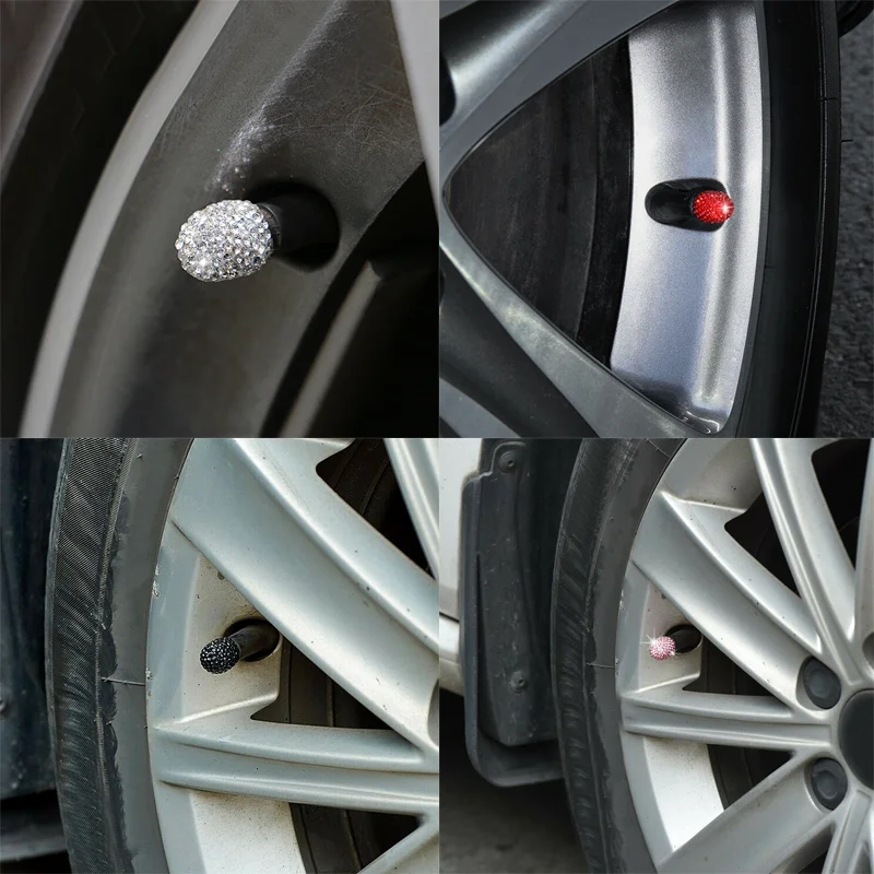 4Pcs Rhinestone Car Tire Valve Caps Diamond Shining Dustproof Caps for Truck Bike Car Accessories Universal Exterior