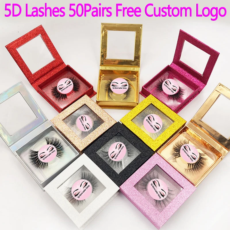 50 Pairs 5D mink lashes false eyelashes natural long lashes professional handmade makeup beauty cosmetic tools make logo free