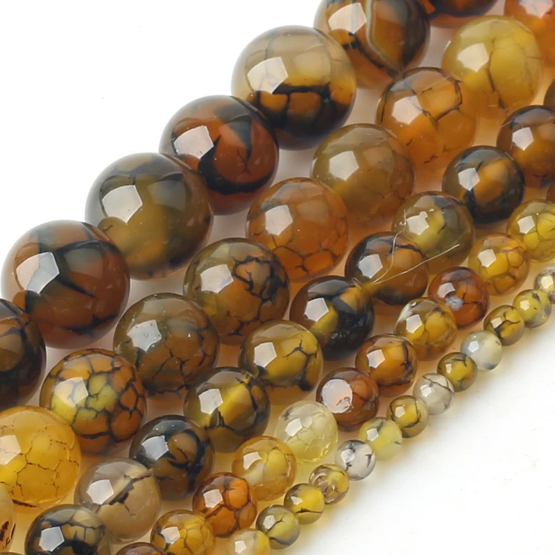 Wholesale Natural Yellow Dragon Veins Agates Stone Beads For Jewelry Making DIY Bracelet Necklace 4/6/8/10/12 mm Strand 15''