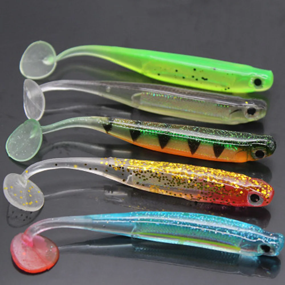 5pcs/lot rainbow fish T tail fishing soft bait 9cm5g/7cm2g Artificial 3D eyes Silica gel Sequin Swing Fishing Spinner Bait