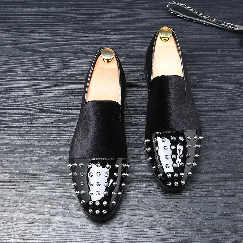 Party Rhinestone Rivet Men Flats Men Casual Shoes Brand Men Shoes plus size Loafers Men Velvet wedding shoes ST386