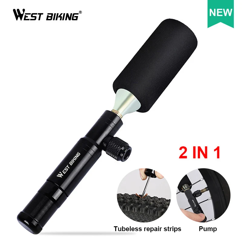 WEST BIKING 2 in 1 Mini Bike Pump CO2 Inflator Bicycle Tubeless Tire Repair Tool Presta & Schrader Valve MTB Cycling Air Pump