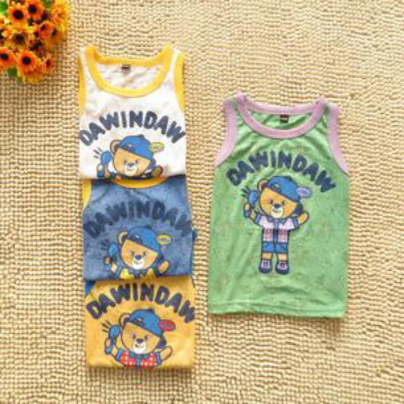 New Children Summer Breathable Sunscreen Sleeveless Cotton T-Shirt Boy Baby Cartoon Vest Kids Clothes