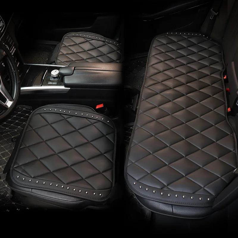 

Full Set High Quality Leather Car Seat Covers Anti-slip Seat Cushion Mats Fashion Rivet PU Seat Pad Car Accessories Rose Black