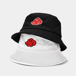 Sombrero de pescador con estampado de logotipo de nube roja para hombre y mujer, gorra de cubo de Panamá, visera plana de diseño, sombrero de Sol de Anime Akatsuki, 2021