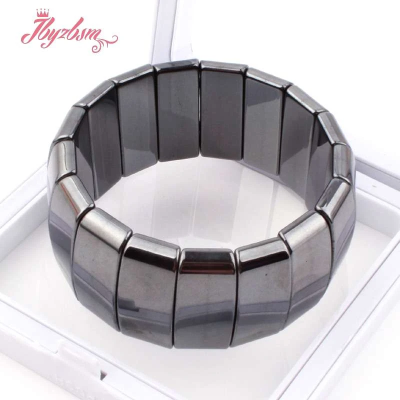 Natural Hematite Bracelet Stone Beads Jewerly Handmade Beaded Elastic Bangles Bracelets 7