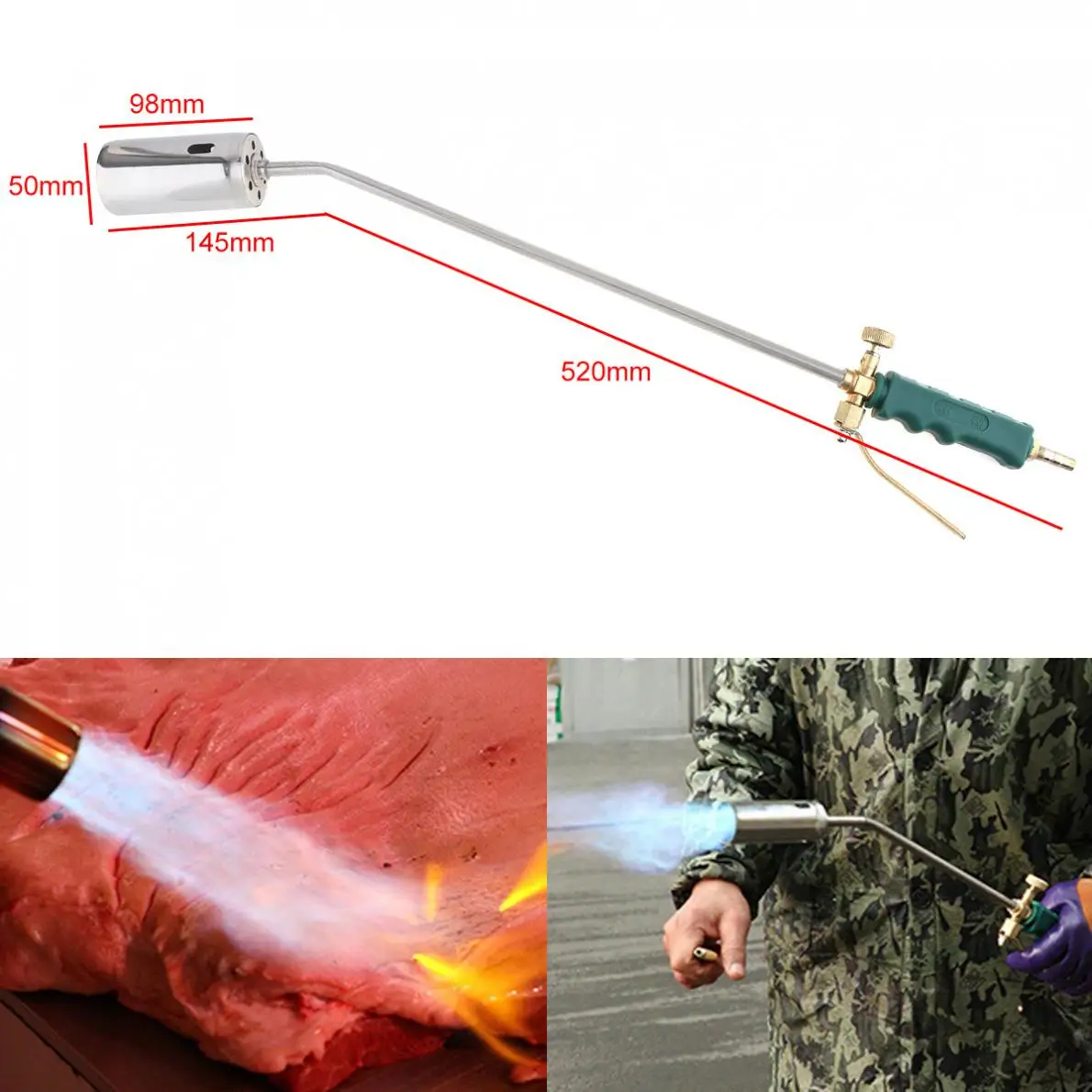 50mm Double Switch Type Liquefied Gas Torch Welding Spitfire-Gun Support Oxygen Acetylene Propane for  Barbecue /Hair Removal