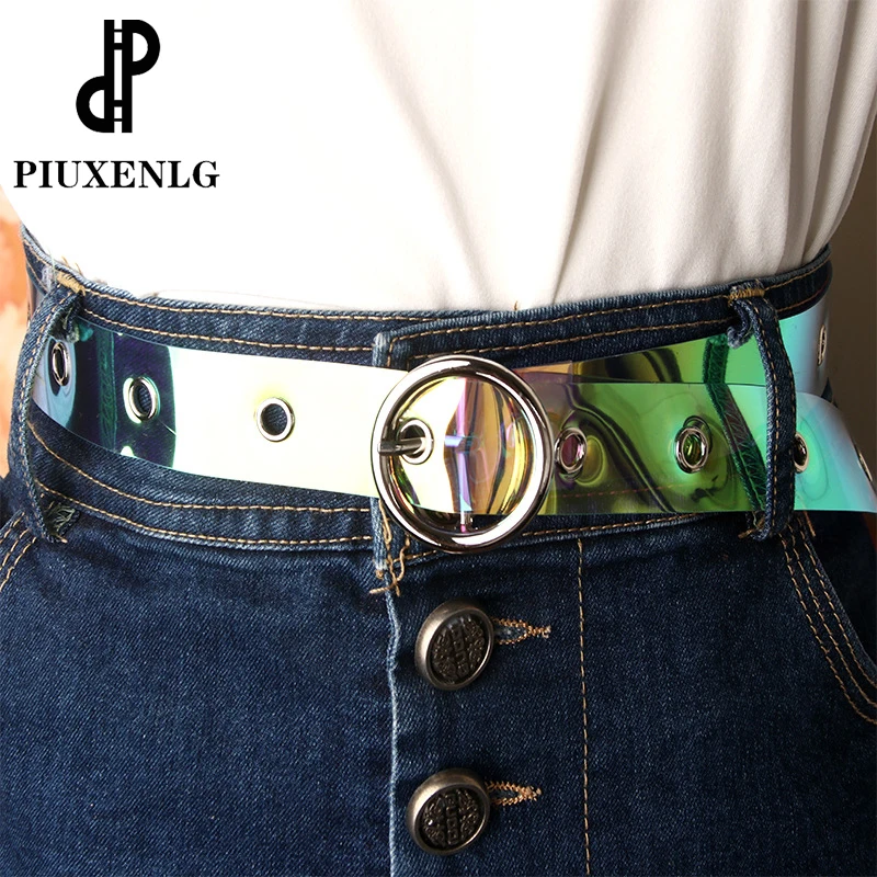 PIUXENLG Lady'S Belt Ranbow  Transparent Holographic Clear Pin Buckle  Belt Best  Wild Jeans Girls Dress Decoration Belt Waist