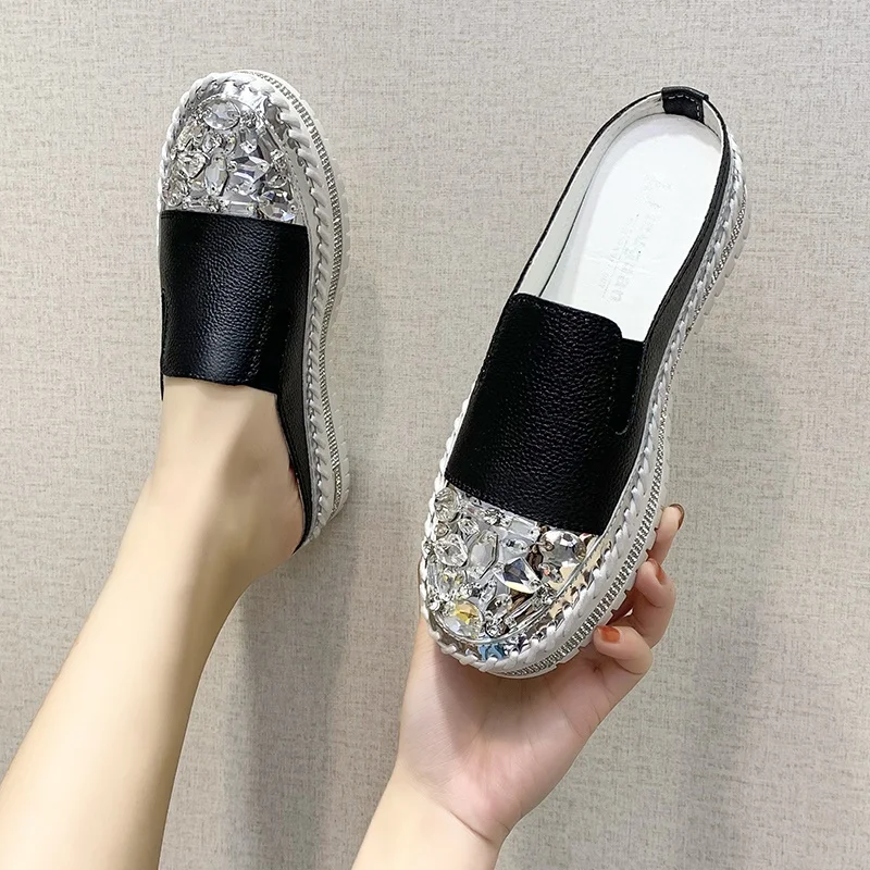 LazySeal Bling Rhinestone Luxury Design Summer Platform Slides Women Shoes Chunky Heel Bottom Pink Flip Flops Crystals Slippers