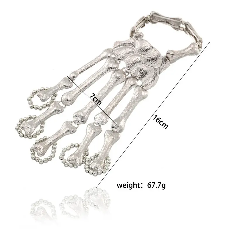 Punk Skull Finger Bracelet Vintage Skeleton Bone Hand Men Flexible Bracelets for Women Christmas Halloween Gifts Gothic  Decor